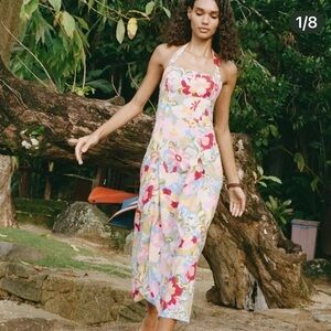 Zara printed linen blend midi dress size M